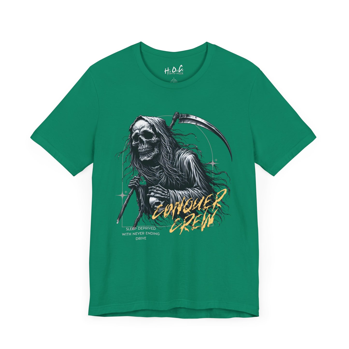Conquer Crew Grim Reaper Graphic Tee - Sleep Deprived With Never Ending Drive