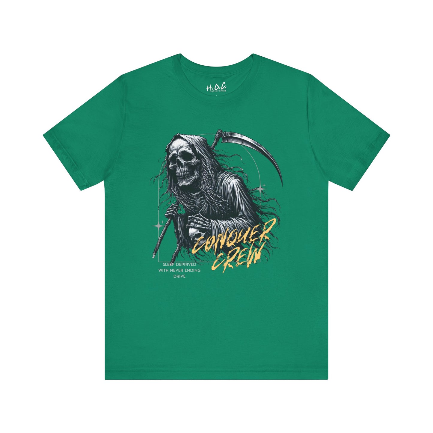 Conquer Crew Grim Reaper Graphic Tee - Sleep Deprived With Never Ending Drive
