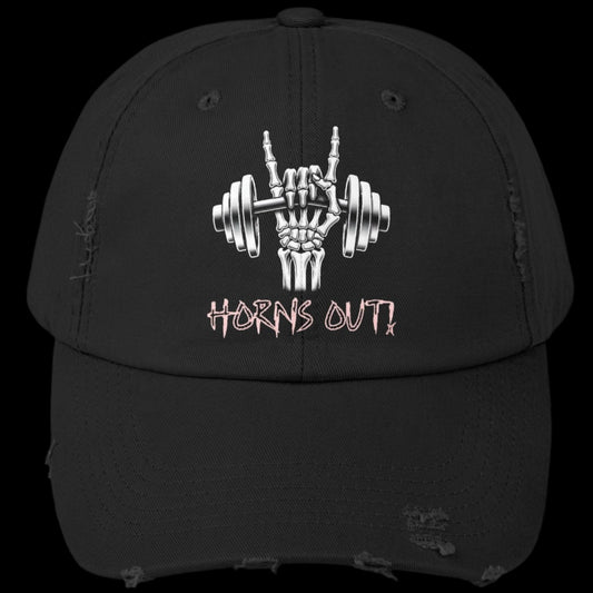 Horns Out Heavy Metal Distressed Cap